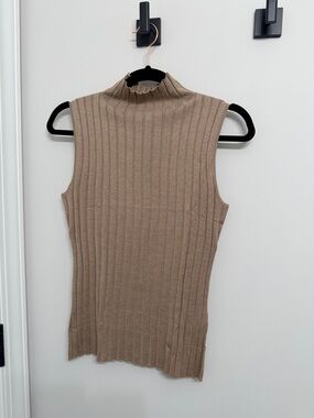 Lily Silk Ribbed Mock Neck Tank Top - Taupe